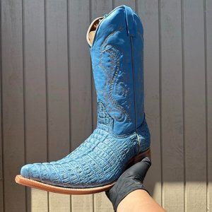 #6 Western Boot Light Blue Cocodrile Tail Design, Model A0408